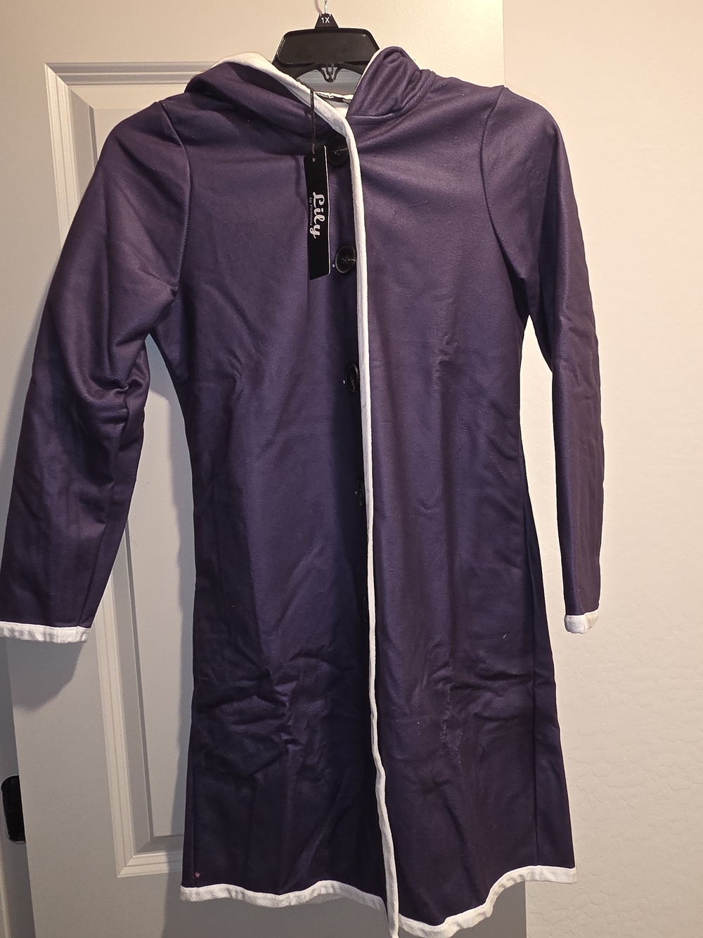 Lily Purple Hooded Longline Coat with White Trim